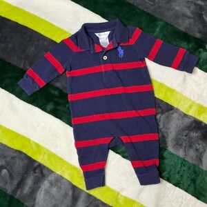 Polo by Ralph Lauren Navy and Red Striped Kids Footie